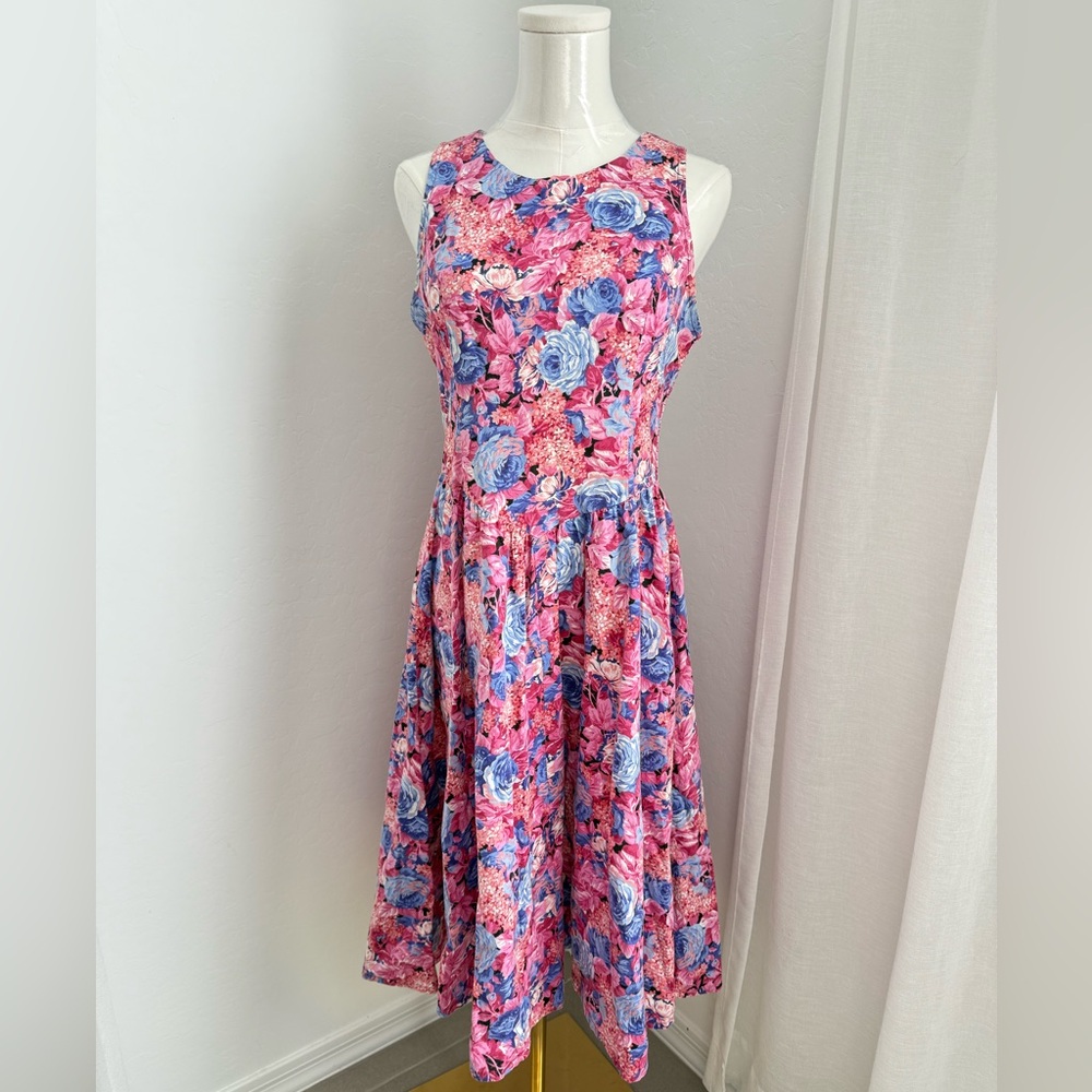 Vintage EBER SAN FRANCISCO Pink multi colored Floral dress Size tag 9P EUC